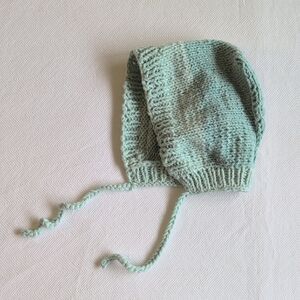 handmade seafoam green ombre knit baby bonnet 0-6 months unisex